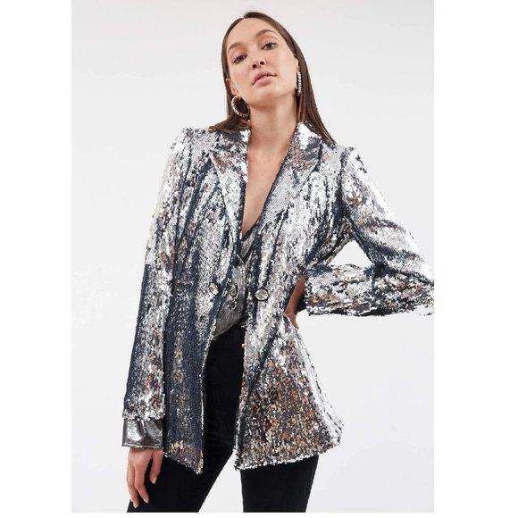 ELLERY SUGAR FOR MY HONEY SILVER SEQUIN BLAZER - Picture 1 of 13